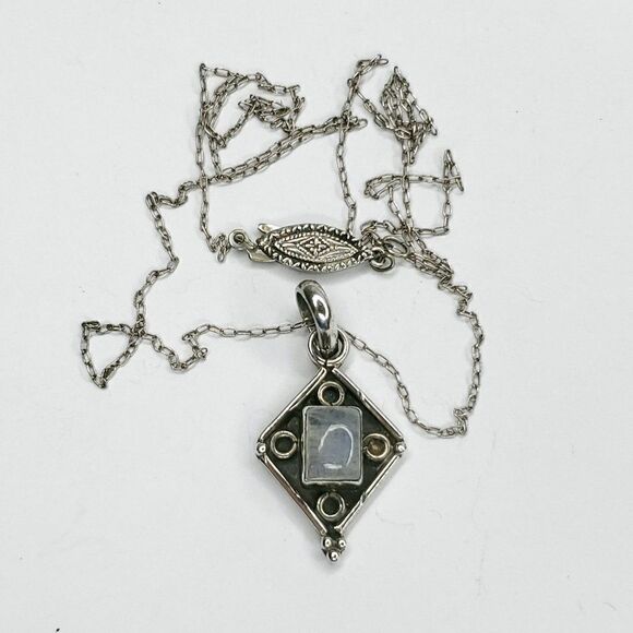 Sterling Silver White Purple Labradorite Moonstone Pendant Necklace Boho 1" - Picture 5 of 6